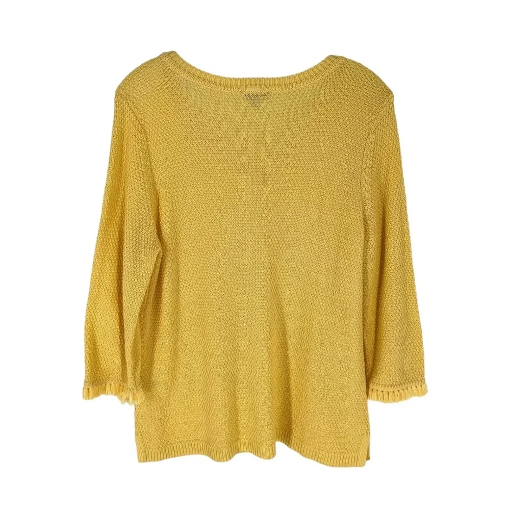 Talbots Cotton Sweater Womens Size Large P Yellow Textured Knit Tassel Accent